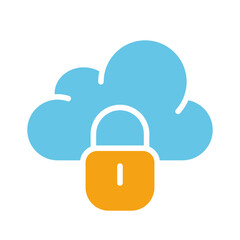 Cloud with a lock. Cloud storage, limited access, personal data protection, private information, security system, remote, hacking, server, store, technologies. Colorful icon on white background