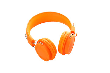PNG, orange, on-ear headphones isolated on white background.