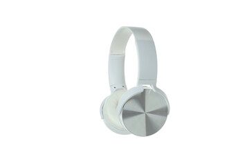 PNG, white, on-ear headphones isolated on a white background.