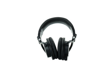 PNG, black, on-ear headphones isolated on white background.