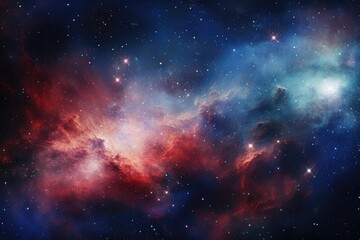 Naklejka premium Galaxy deep space with swirling nebulae and distant star clusters creating a mesmerizing cosmic panorama.