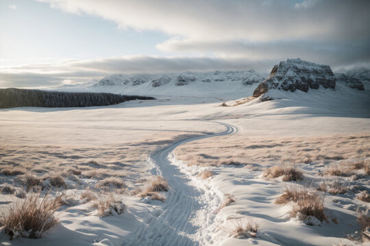 A path leading trough a snowy landscape