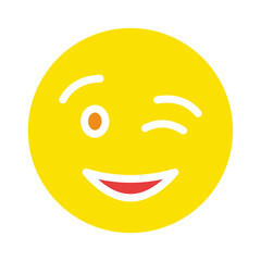 Smiling face. Emoticon, emotion, smile, wink, cheerful, joyful, happy, perky, online communication, send, sticker, friendly, message, texting, express. Colorful icon on white background