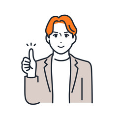 笑顔でグッドサインをするカジュアルスーツを着た若い男性のシンプルなベクターイラスト素材