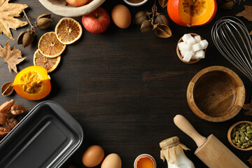The ingredients are laid out on the table for preparing autumn pastries.