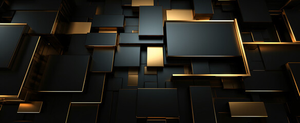Abstract black and gold rectangles geometric shape - obrazy, fototapety, plakaty