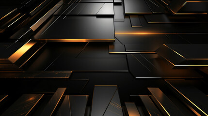 Abstract black and gold rectangles geometric shape - obrazy, fototapety, plakaty