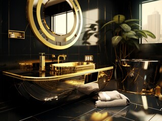 Modern Bathroom Sink in golden Tone. AI Generative