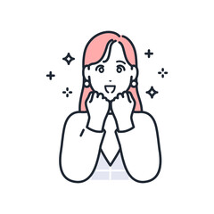 目を輝かせて期待するおしゃれな若い女性のシンプルなベクターイラスト素材