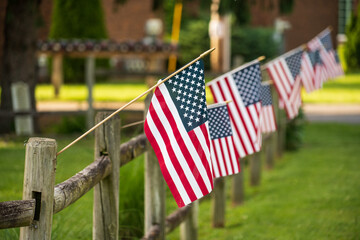 Rural America, American Flags on a Fence