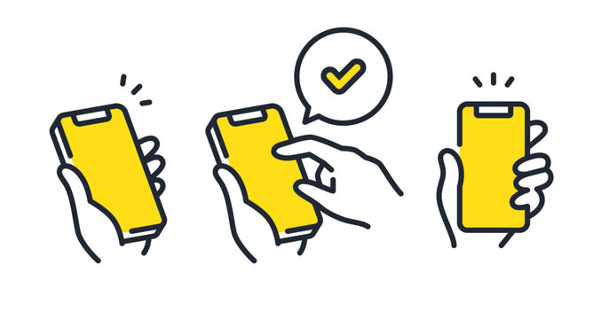 スマートフォンと手のシンプルなベクターアイコンイラストセット素材