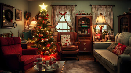 Fototapeta na wymiar room decorated for Christmas with vintage 