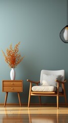 Cozy bedroom minimalism baby blue home interior - obrazy, fototapety, plakaty
