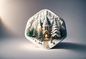 Porcelain sculpture of a church in a winter scene
