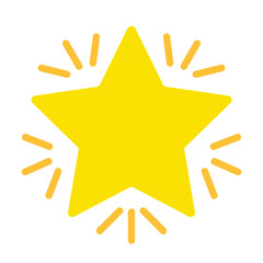 Shining star with rays. Rating, rate the service, evaluate, mark, light, outer space, heavenly body, sky, night, astronomy, astrology, review, feedback. Colorful icon on white background