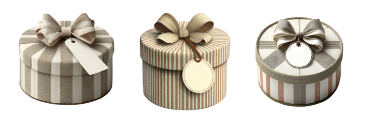 Set of 3 isolated gift boxes with gift tag, design for gifts, fashion.