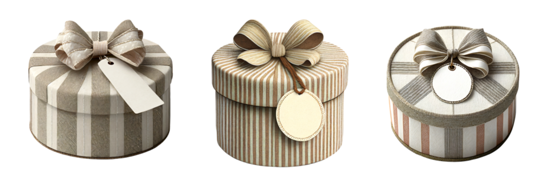 Set of 3 isolated gift boxes with gift tag, design for gifts, fashion. - Powered by Adobe