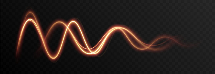Vector golden glowing lines png. Magic lines of light. Speedy twisted lines. Light trail, glowing waves. Movement of energy flow. Light effect. PNG.