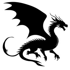 Black silhouette of a dragon on a white background. Vector illustration. Chinese New Year of a Dragon.