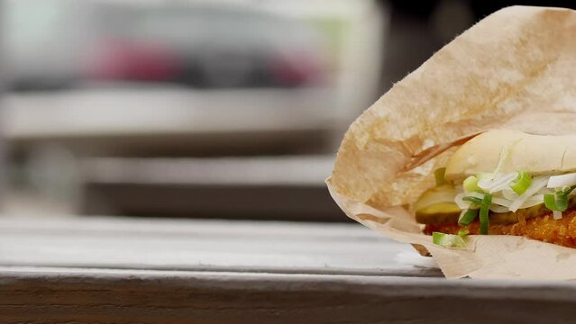 Close-up of delicious fried fish roll, nobody. Shallow depth of field.