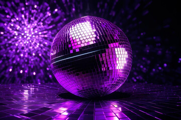 Obraz premium Sparkling disco ball glows neon. Nightlife bright and party. Abstract background illustration.
