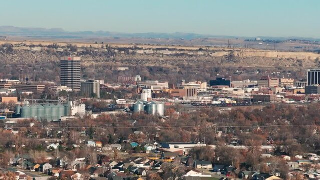 Aerial panorama captures the radiant charm of Billings, Montana, under the bright sun