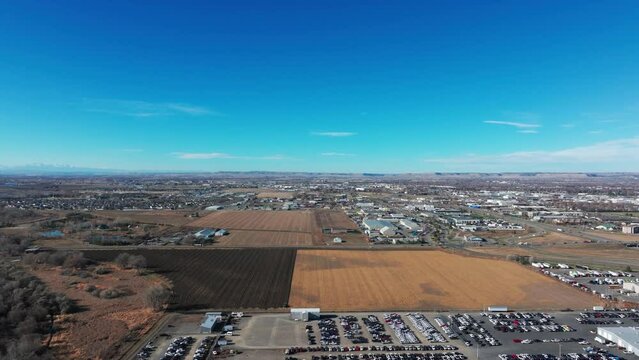 Drone aerial view of Billings Montana on a sunny day in November