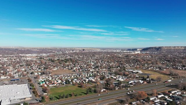 Sunny day in Billings, Montana captured from a drone's perspective