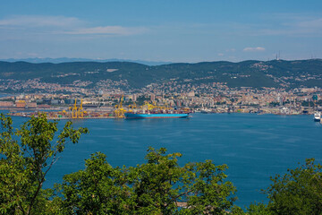 The port city of Trieste in Friuli-Venezia Giulia, north east Italy. Viewed from Muggia to the south
