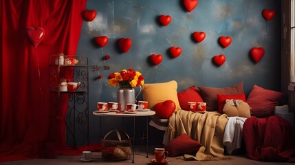 Valentines Day digital backdrop, romantic city, love couple
