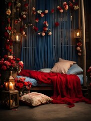 Valentines Day digital backdrop, romantic city, love couple