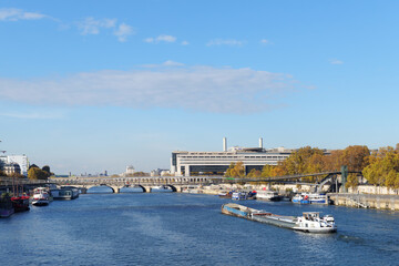 Simone de Beauvoir footbridge and Bercy bridge in the 12th arrondissemnt of Paris city