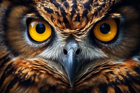 Photo of a wise looking owl with captivating eyes. Generative AI