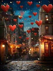 Valentines Day digital backdrop, romantic city, love couple