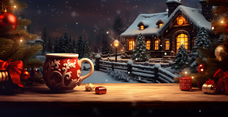 Hot mug and gingerbread Christmas style, wallpaper