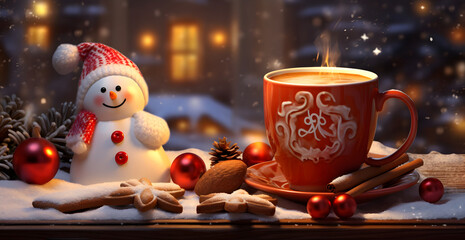 Hot mug and gingerbread Christmas style