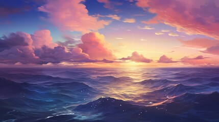 a coastal sunset, blending hues of coral, lavender, and indigo over the horizon.