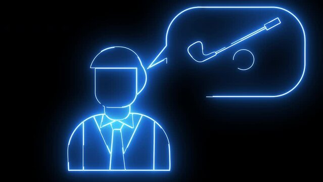 animated sketch of a man and a sketch of a golf club and ball with a glowing neon effect