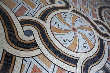 Mosaic arabesques on the floor of a Parisian building - 686105109