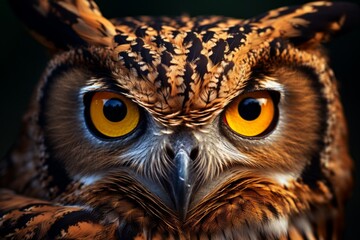 Photo of a wise looking owl with captivating eyes. Generative AI