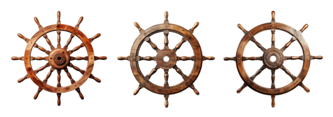 Set of vintage wooden ship rudder, cut out - stock png.
