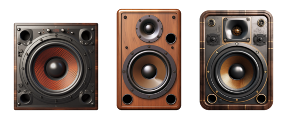 Set of vintage speaker from the 80s, cut out - stock png.