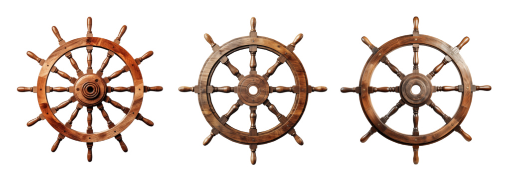 Set of vintage wooden ship rudder, cut out - stock png.