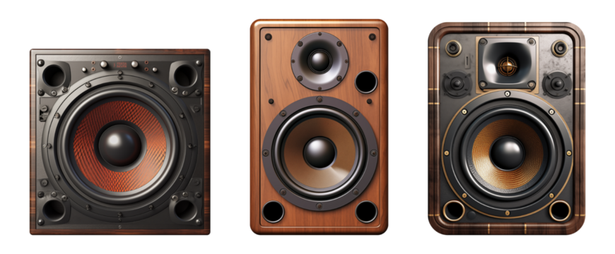 Set of vintage speaker from the 80s, cut out - stock png.