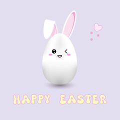 Cute happy Easter egg cartoon character. Happy Easter Card. Easter bunny kawaii egg.
