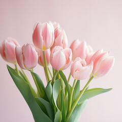 Light pink tulip bouquet on a plain background shot with soft light and a shallow depth of field, ai technology