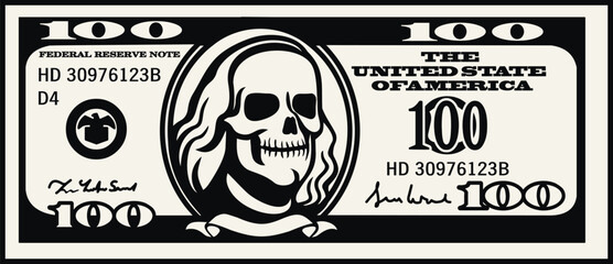 dollar banknote with skull
 - obrazy, fototapety, plakaty