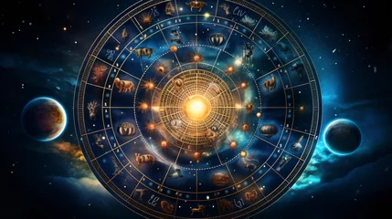 Schilderijen op glas Zodiac signs inside of horoscope circle © Ashley