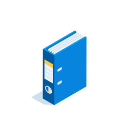 isometric folder with documentation, in color on a white background, work with documents or office stationery and statistical data