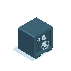 isometric safe, in color on a white background, secure storage of finances and jewelry or banking system and safety of money